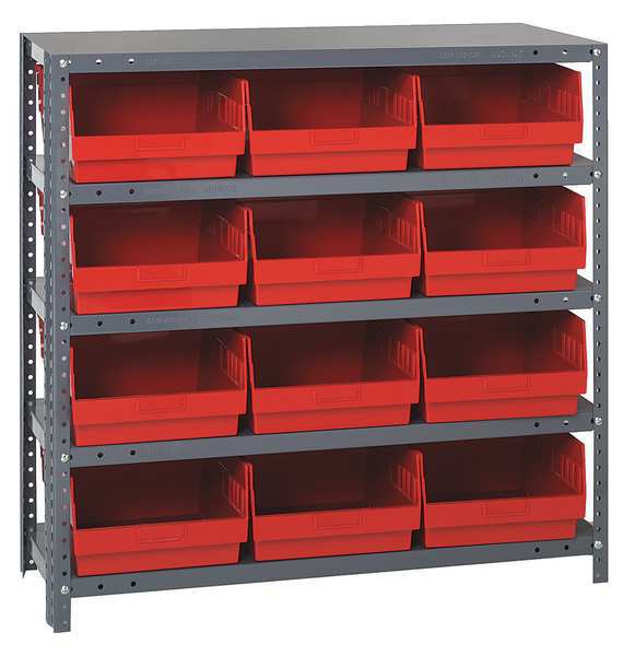 Quantum Storage Systems Steel Bin Shelving, 36 in W x 39 in H x 18 in D, 5 Shelves, Red 1839-210RD