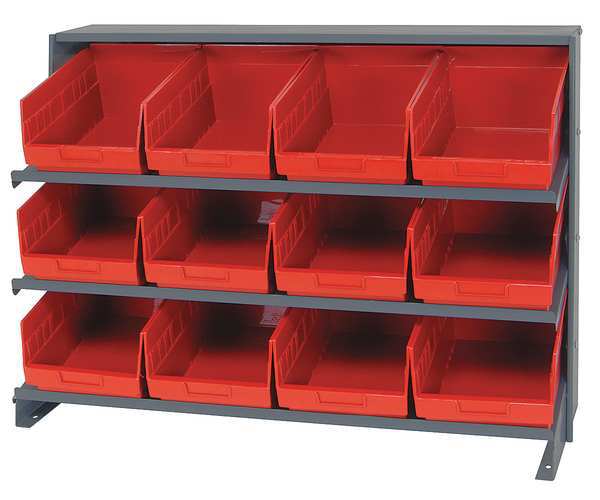 Quantum Storage Systems Steel Bench Pick Rack, 36 in W x 27 in H x 12 in D, 3 Shelves, Red QPRHA-207RD