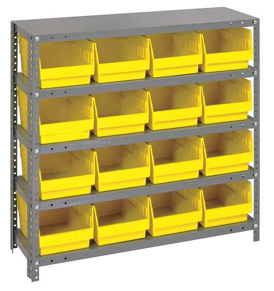 Quantum Storage Systems Steel Bin Shelving, 36 in W x 39 in H x 12 in D, 5 Shelves, Yellow 1239-207YL