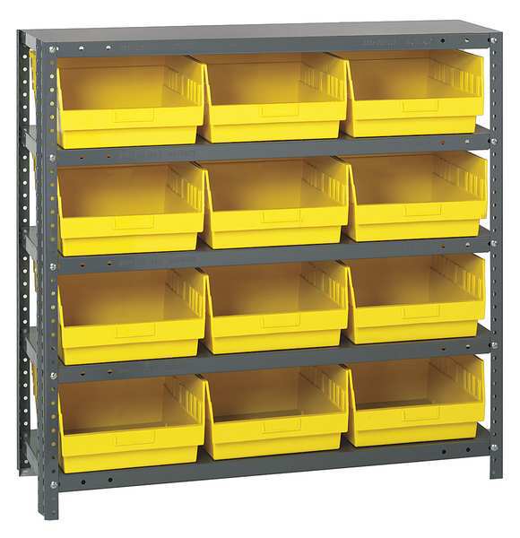 Quantum Storage Systems Steel Bin Shelving, 36 in W x 39 in H x 12 in D, 5 Shelves, Yellow 1239-209YL