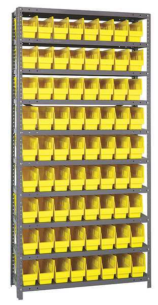 Quantum Storage Systems Steel Bin Shelving, 36 in W x 75 in H x 18 in D, 10 Shelves, Yellow 1875-203YL