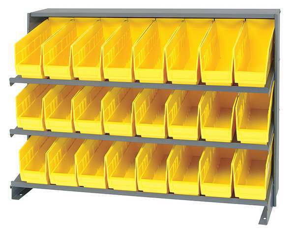 Quantum Storage Systems Steel Bench Pick Rack, 36 in W x 27 in H x 12 in D, 3 Shelves, Yellow QPRHA-201YL