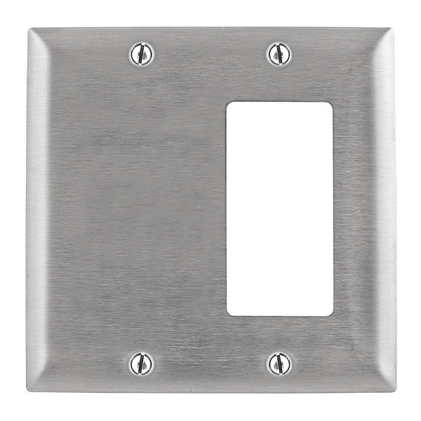 Hubbell Wiring Device-Kellems GFCI Opening Wall Plates, Number of Gangs: 2 Stainless Steel, Brushed Finish SS1426