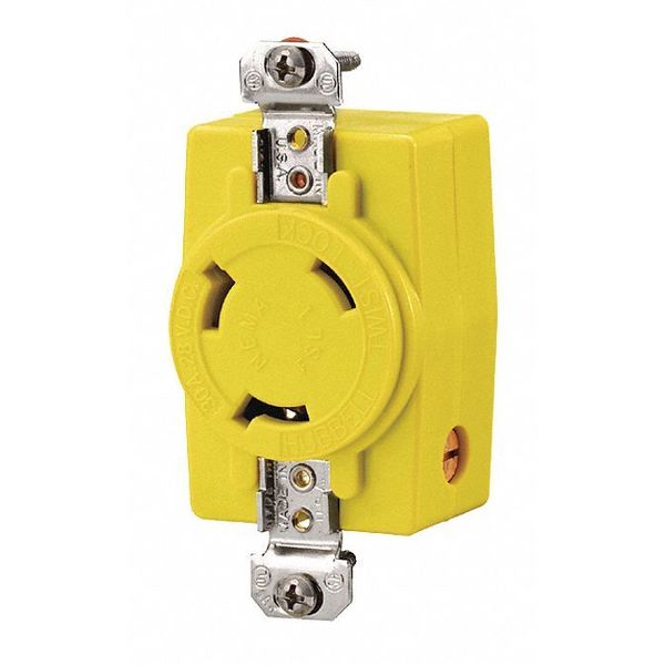 Hubbell Wiring Device-Kellems 30A Locking Single Receptacle 2P 3W 28VDC YL HBL328DCR