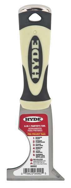 Hyde Painters Tool, Length 8 in, Blade Width 2 1/2 in, Carbon Steel, Black/Cream 06992