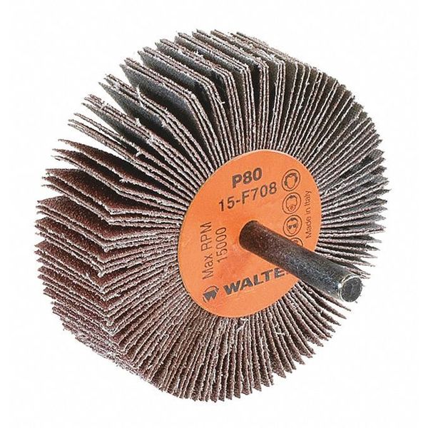 Walter Surface Technologies Flap Wheel, 1/4" Shaft, 3"x1" 80gr 15F708