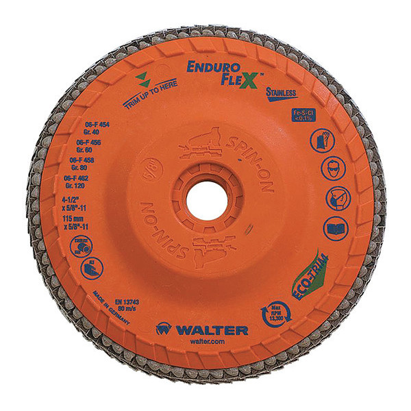 Walter Surface Technologies Blend Flap Disc, 4.5"x5/8-11" 120G 06F462