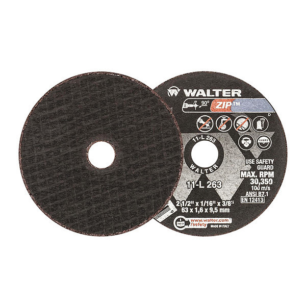 Walter Surface Technologies Cut/Grind Wheel, T1 2.5x1/16x3/8" A-24 11L263