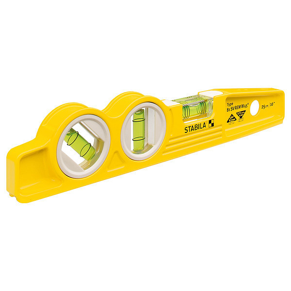 Stabila Torpedo Level, Aluminum, 10 in L, 3 Vials 25245