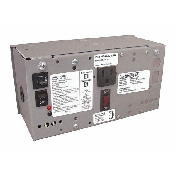 Functional Devices-Rib Enclosed Power Supply, 120V AC, 24V AC, 100VA PSH100A24DWB10