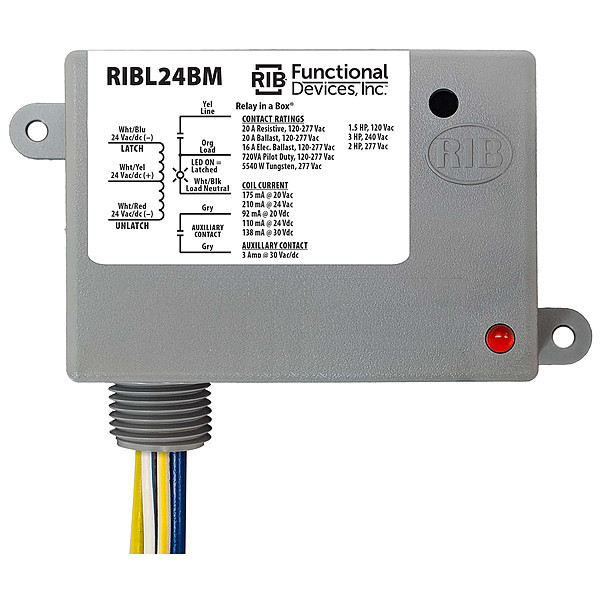 Functional Devices-Rib Enclosed Mech Latching Relay, 20A RIBL24BM
