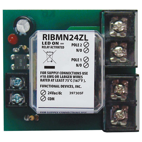 Functional Devices-Rib Track Mount Relay, 30A, DPST-N/O RIBMN24ZL