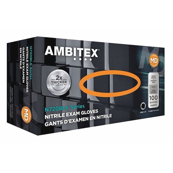Ambitex Textured Gloves, Nitrile, M, 1000 PK, Black NMD720BLK