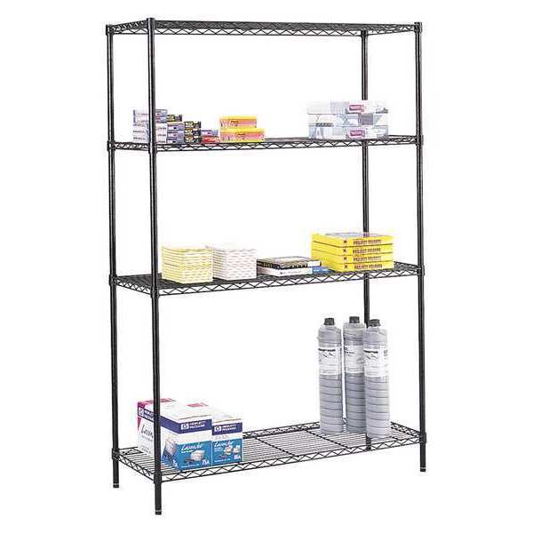 Safco Wire Shelving Unit, 18"D x 48"W x 72"H, 4 Shelves, Black 5241BL