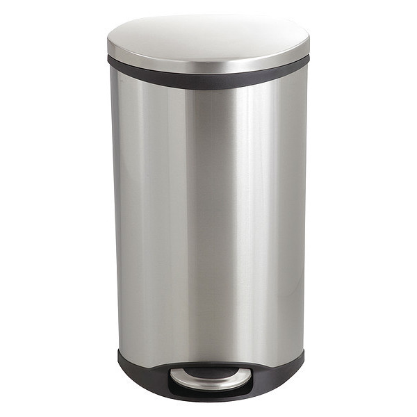 Safco 7-1/2 gal Oval Wastebasket, Stainless Steel, 15" Dia, Step-On, Stainless Steel, Rigid Plastic 9902SS