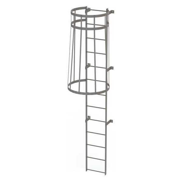 Tri-Arc 12 ft Fixed Ladder with Safety Cage, Steel, 13 Steps, Top Exit, Gray Powder Coated Finish WLFC1113