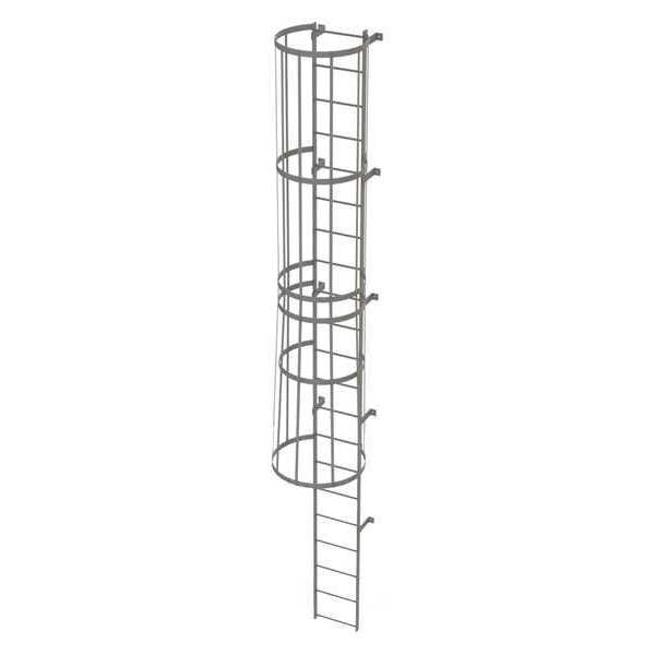 Tri-Arc 20 ft Fixed Ladder with Safety Cage, Steel, 21 Steps, Top Exit, Gray Powder Coated Finish WLFC1121