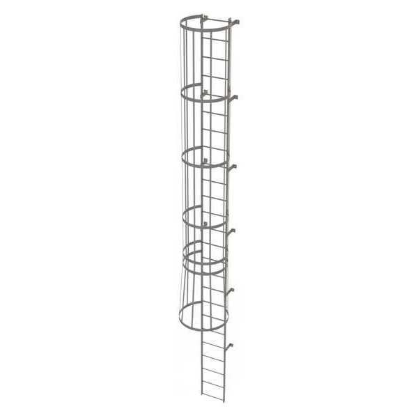 Tri-Arc 24 ft Fixed Ladder with Safety Cage, Steel, 25 Steps, Top Exit, Gray Powder Coated Finish WLFC1125