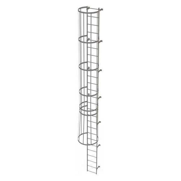 Tri-Arc 25 ft Fixed Ladder with Safety Cage, Steel, 26 Steps, Top Exit, Gray Powder Coated Finish WLFC1126