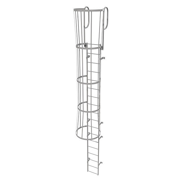 Tri-Arc 21 ft Fixed Ladder with Safety Cage, Steel, 18 Steps, Top Exit, Gray Powder Coated Finish WLFC1218
