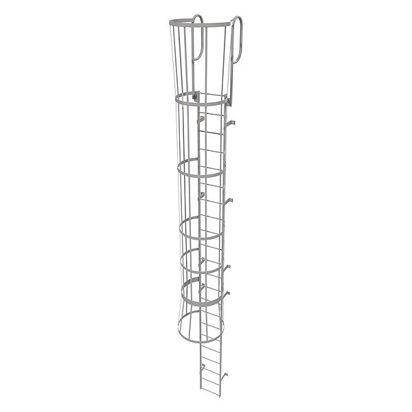 Tri-Arc 25 ft Fixed Ladder with Safety Cage, Steel, 22 Steps, Top Exit, Gray Powder Coated Finish WLFC1222