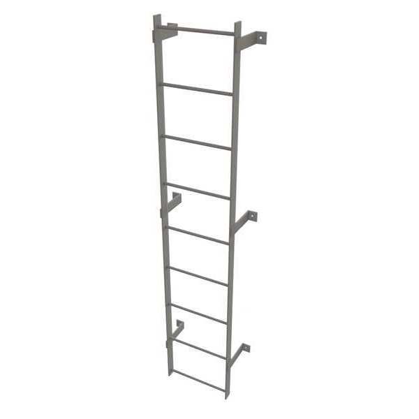 Tri-Arc 8 ft Fixed Ladder, Steel, 9 Steps, Top Exit, Gray Powder Coated Finish, 500 lb Load Capacity WLFS0109