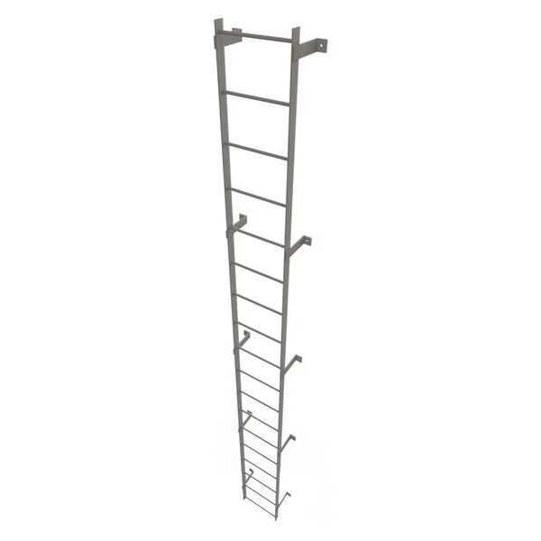 Tri-Arc 17 ft Fixed Ladder, Steel, 18 Steps, Top Exit, Gray Powder Coated Finish, 500 lb Load Capacity WLFS0118