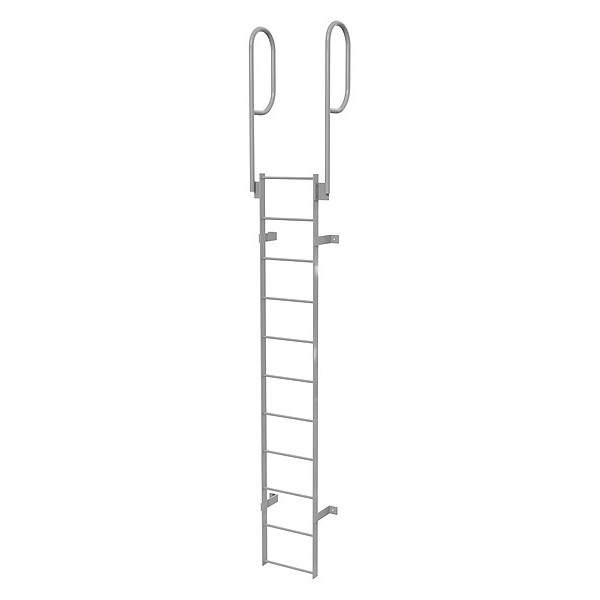 Tri-Arc 14 ft Fixed Ladder, Steel, 11 Steps, Top Exit, Gray Powder Coated Finish, 500 lb Load Capacity WLFS0211