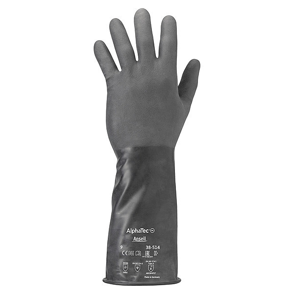 Ansell 14" Chemical Resistant Gloves, Butyl, 9, 1 PR 38-514