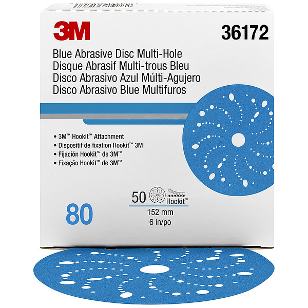 3M Hookit Blue Disc MultiH, 36172, 6", PK200 36172
