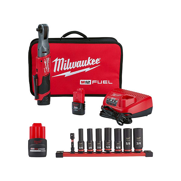 Milwaukee Tool Ratchet Kit, Pistol Grip Handle, 12V DC 2557-22, 48-11-2425, 49-66-7024