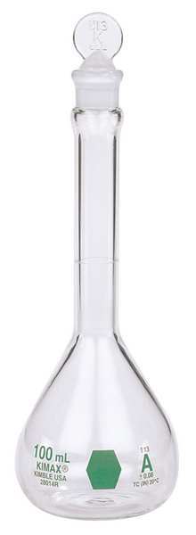Kimble Chase Volumetric Flask, 100mL, Glass, Clear, PK6 28014E-100