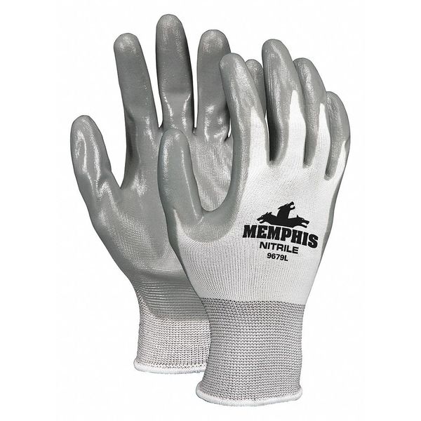 Mcr Safety Nitrile Coated Gloves, Palm Coverage, White/Gray, S, 12PK 9679XS