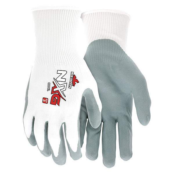 Mcr Safety Nitrile Coated Gloves, Palm Coverage, White/Gray, XS, 12PK 9694XS
