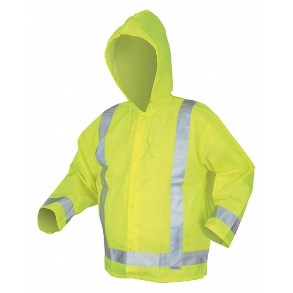 Mcr Safety Rain Jacket w/Hood, Hi-Vis Yellow/Green, XL 500RJHXL