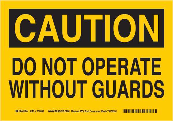 Brady Caution Sign, 7" Height, 10" Width, Plastic, Rectangle, English 116222