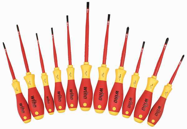 Wiha Insulated Screwdriver Set, Slotted/Phillips, Square, 11 pcs 32198
