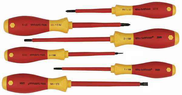 Wiha Insulated Screwdriver Set, Slotted/Phillips, Square, 6 pcs 35891