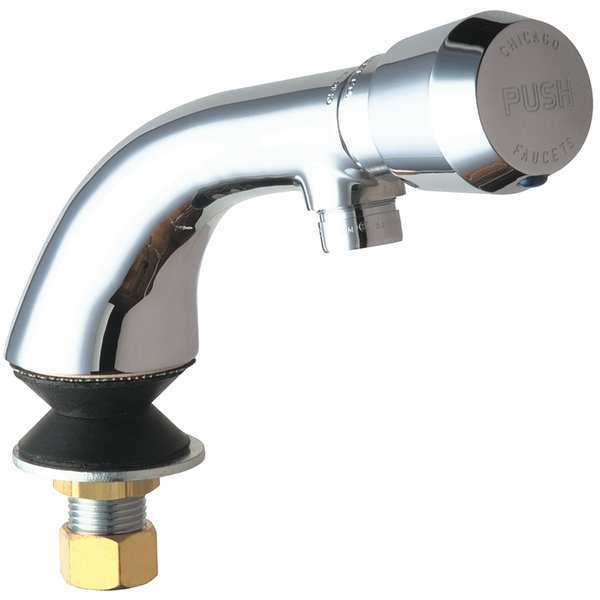 Chicago Faucet Metering Single Hole Mount, 1 Hole Low Arc Bathroom Faucet, Chrome plated 807-E12-665PAB