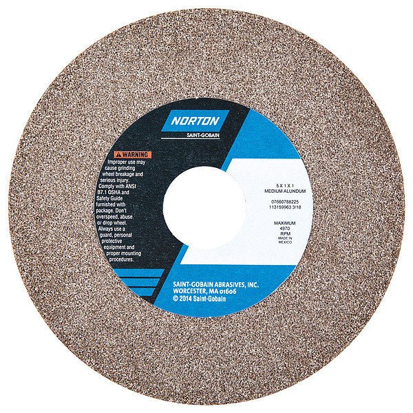 Norton Abrasives Grinding Wheel, 5 in. Dia, AO, 60/80G, Brown 07660788225