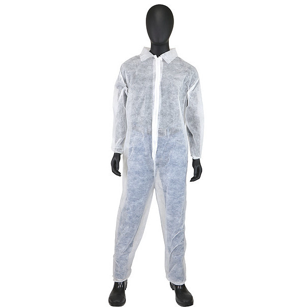 West Chester Protective Gear Coverall, Xl, 25 PK, White, Polypropylene, Zipper 3502/XL