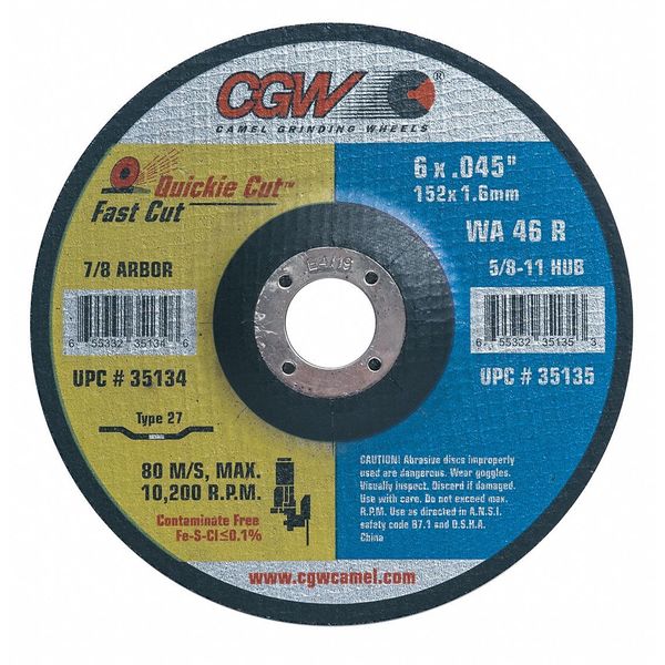 Cgw Abrasives Depressed Ctr Whl, 4.5x0.045x7/8, T27 35132