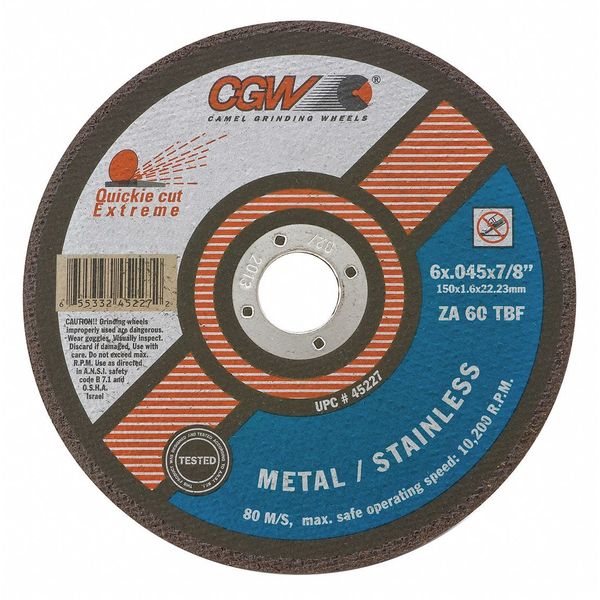 Cgw Abrasives CutOff Whl, 6x0.045x7/8, T1, ZA60TBF 45227