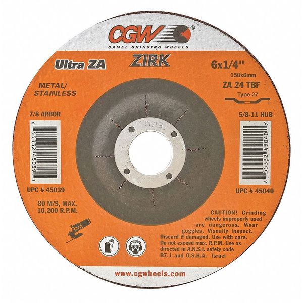 Cgw Abrasives Depressed Ctr Whl, 5x1/4x7/8, T27 37535