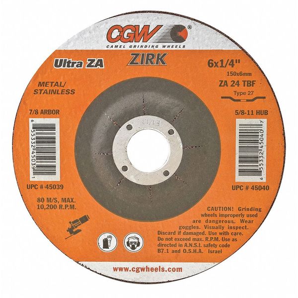 Cgw Abrasives Depressed Ctr Whl, 5x1/4x5/8-11, T27 37530