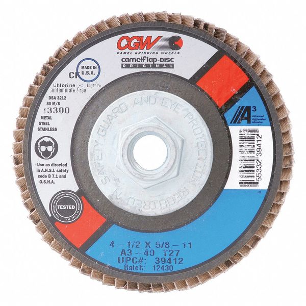 Cgw Abrasives Flap Disc, 4.5x5/8-11, T29, A3, XL, 60G 39474