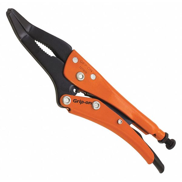 Grip-On 10" Long nose universal locking pliers with a 35 degree angle. GR127B10