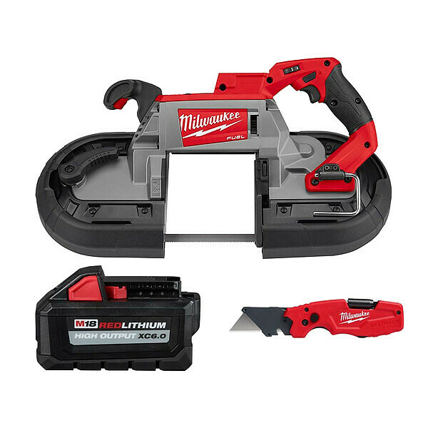 Milwaukee Tool M18 Band Saw + M18 XC6.0 Battery + Knife 2729S-20, 48-11-1865, 48-22-1505