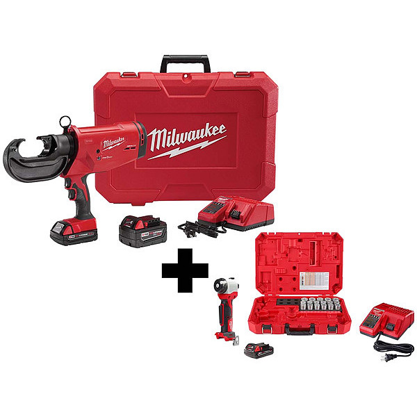 Milwaukee Tool M18 750 MCM Crimper Kit + Cable Stripper, Includes 3 Batteries 2779-22, 2935CU-21S