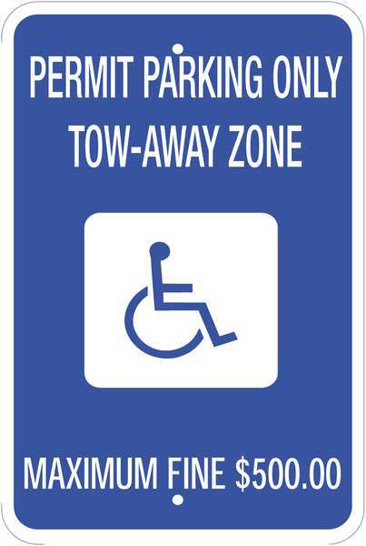 Zing Handicap Parking Sign, 12" W, 18" H, English, Aluminum 2687